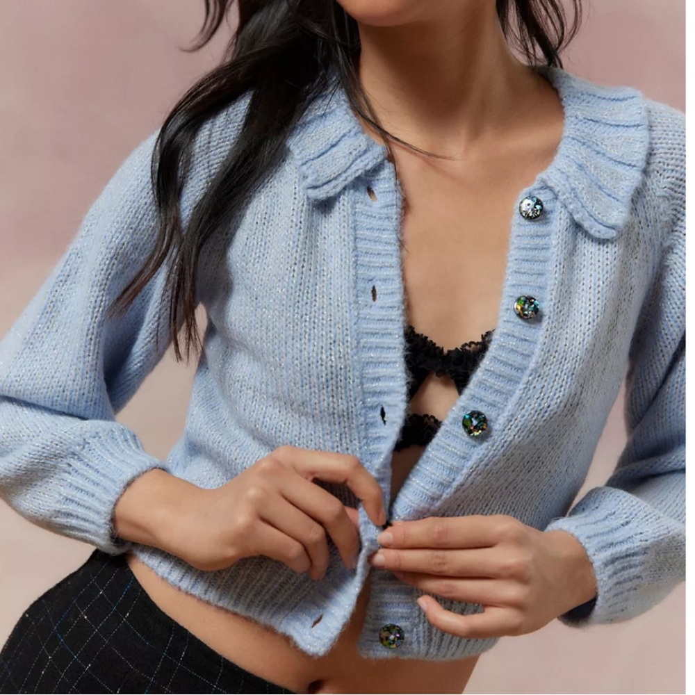 NWT Urban Outfitters Kimchi Sparkly Blue Cardigan Small